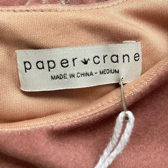 PAPER CRANE Dress Womens Medium Blush Pink Velvet Long Sleeve NEW Ruffle Trim - Picture 6 of 8